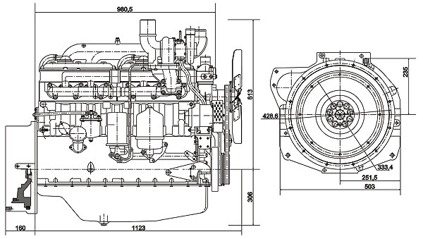 Габаритный чертеж дизельного двигателя ММЗ Д-266.4