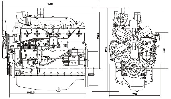 Габаритный чертеж дизельного двигателя ММЗ Д-266.4