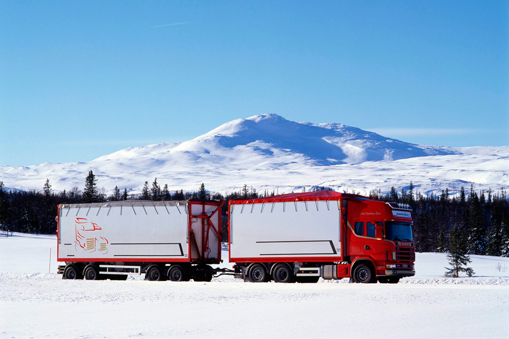 Грузовик для перевозки древесных опилок Scania R144 GB6x2 460, 2000